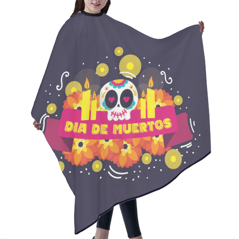 Personality  Dia De Los Muertos Banner With Flowers And A Skull Vector Illustration Hair Cutting Cape