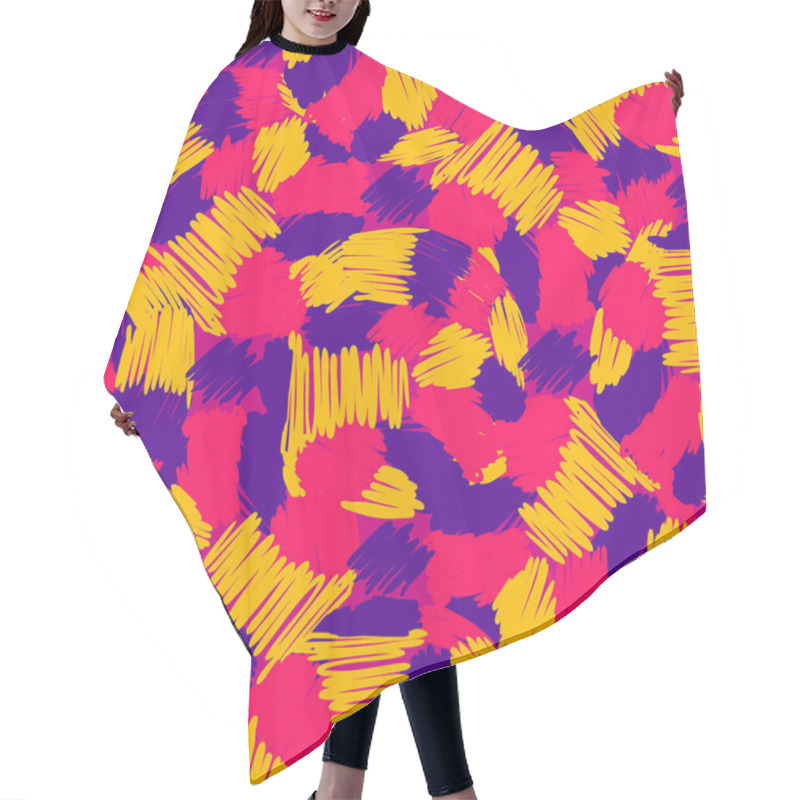 Personality  Abstract Doodle And Boho Style Handcraft Fabric Pattern For Girls, Boys, Clothes. Hand Draw Design For Clothing And Textile Background, Carpet Or Wallpaper. Fashion Style. Colorful Bright Hair Cutting Cape