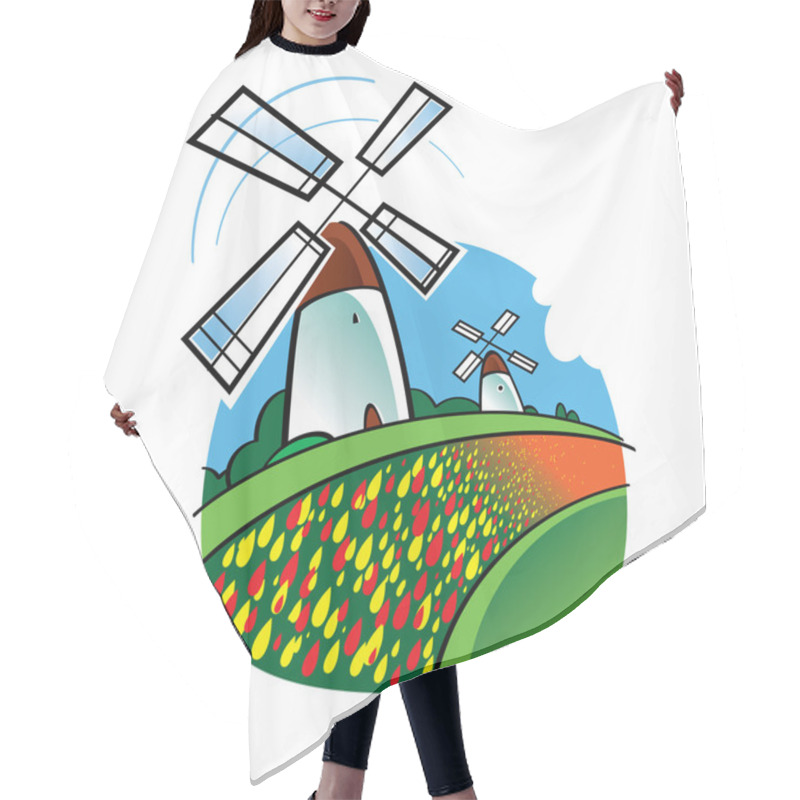 Personality  World Famous Landmark - Dutch Windmills And Tulips Flowers Hair Cutting Cape