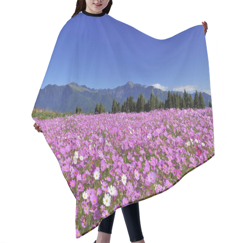 Personality  Blooming Pink Coreopsis Field With Mountains On Background Hair Cutting Cape