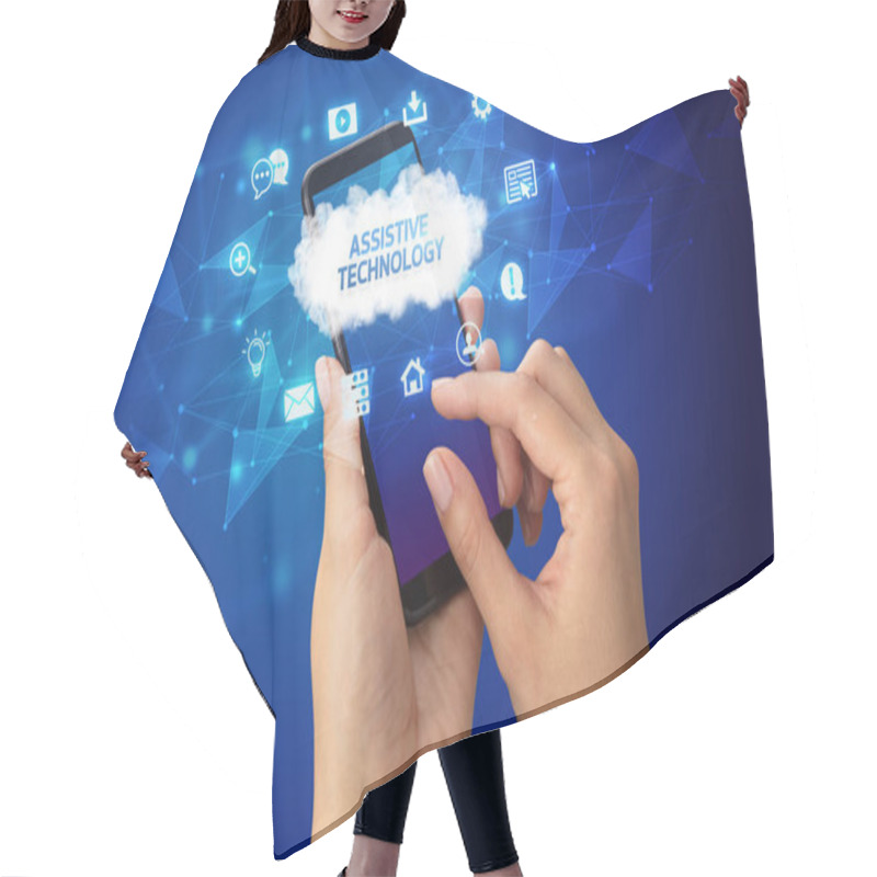 Personality  Hand Using Smartphone With Cloud Technology Concept Hair Cutting Cape