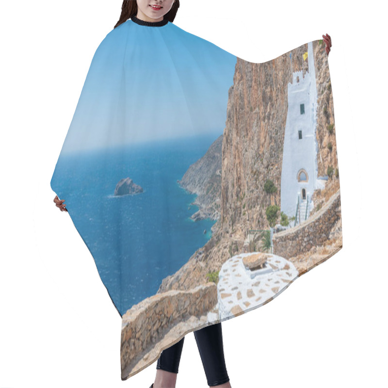 Personality  The Famous Hozoviotissa Monastery Standing On A Rock Over The Aegean Sea In Amorgos Island, Cyclades, Greece. Hair Cutting Cape