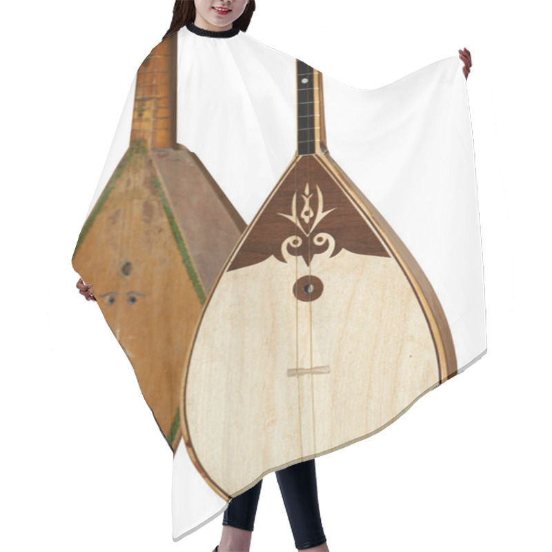 Personality  Dombra On A White Background. Dombra Is A Traditional Kazakh National Musical Instrument. Kazakh Stringed Musical Instruments. Hair Cutting Cape