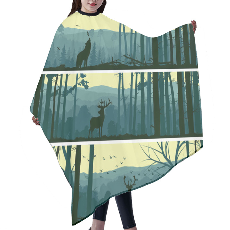 Personality  Horizontal Banners Of Wild Animals In Hills Wood. Hair Cutting Cape