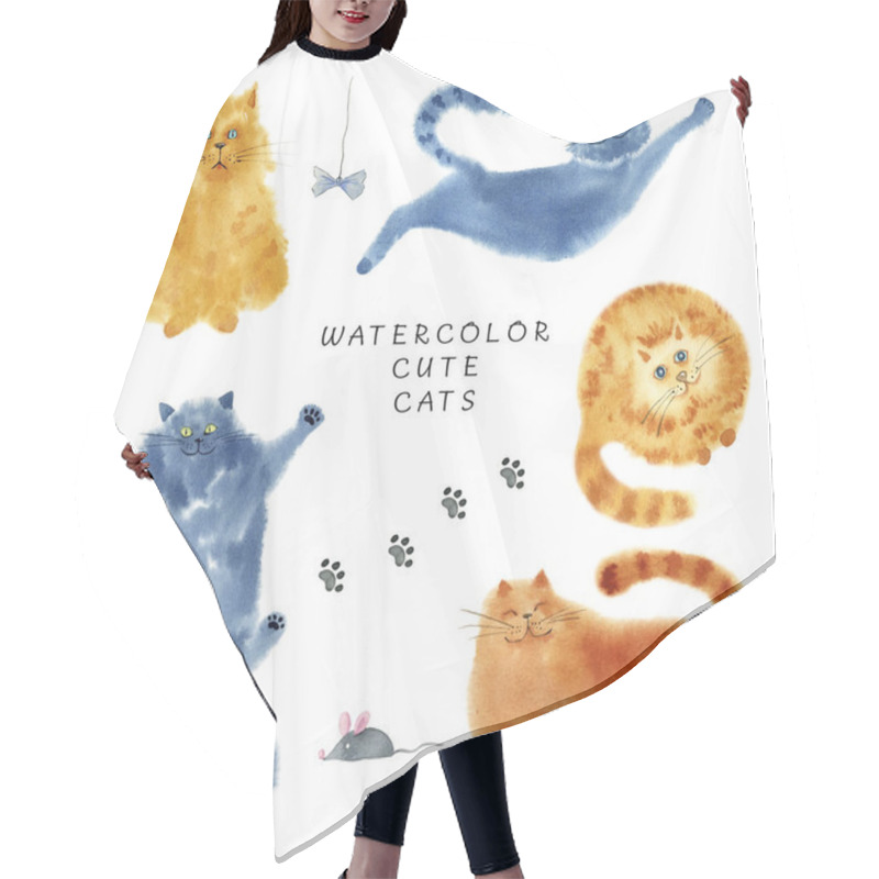 Personality  Set Of Cute Cats On White Background.  Hair Cutting Cape