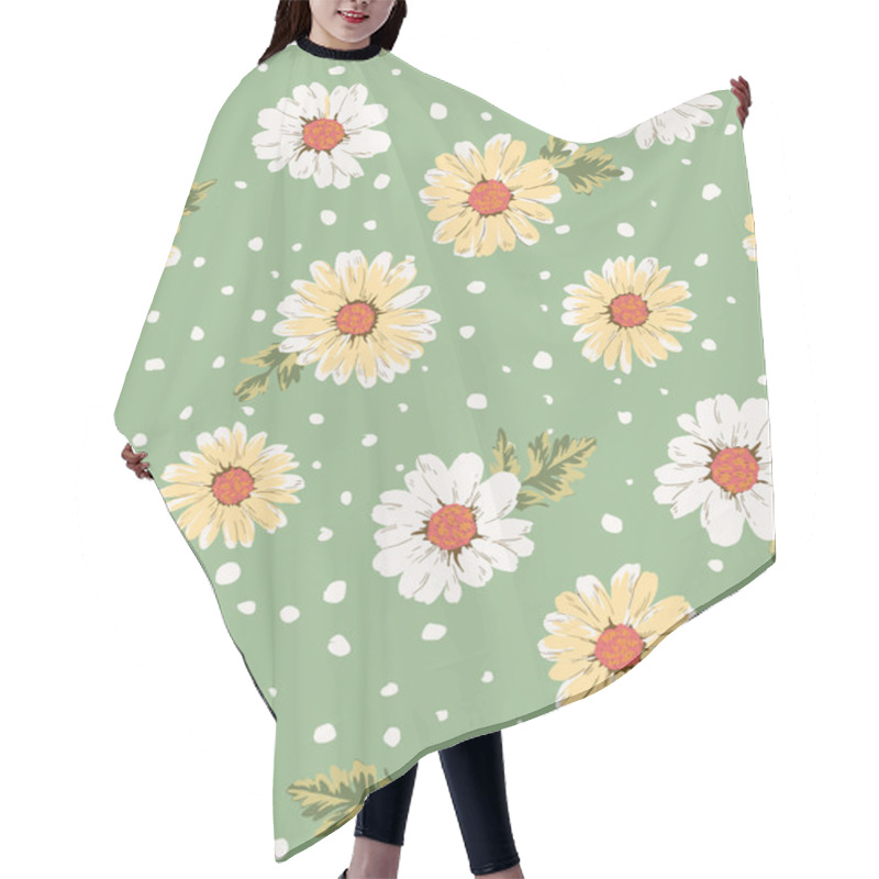 Personality  Seamless Flower,daisy Print Pattern Green Background Hair Cutting Cape