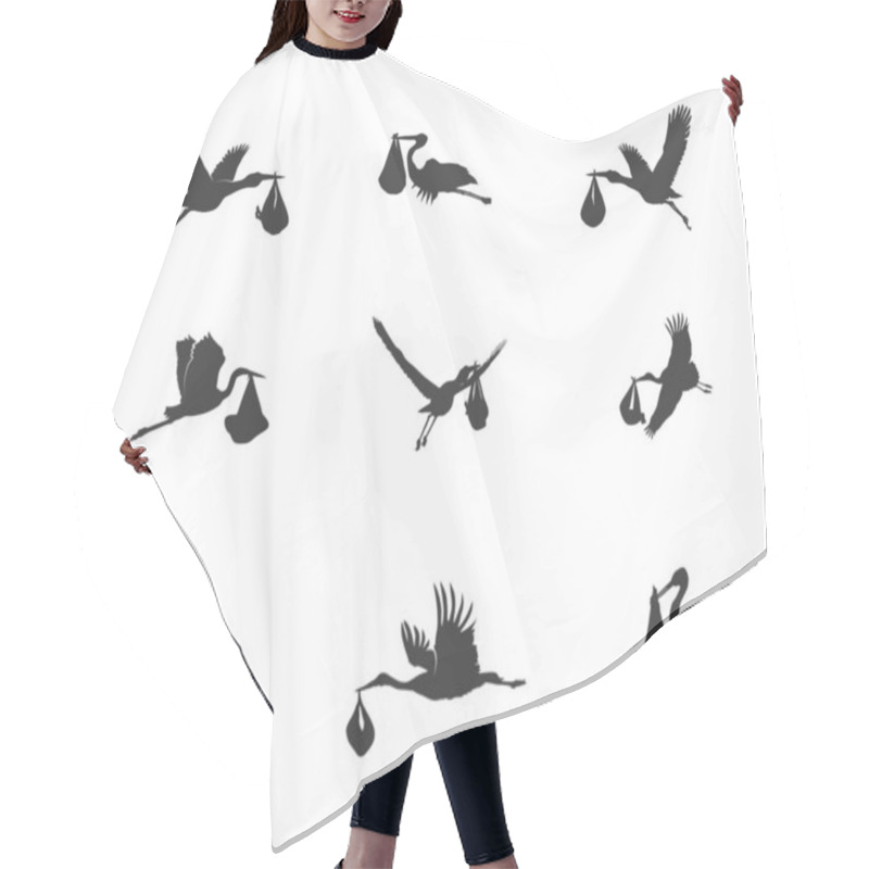 Personality  Stork Carrying Baby Silhouette, Flying Stork Carrying Baby Silhouette, Stork Baby Delivery Silhouette. Hair Cutting Cape