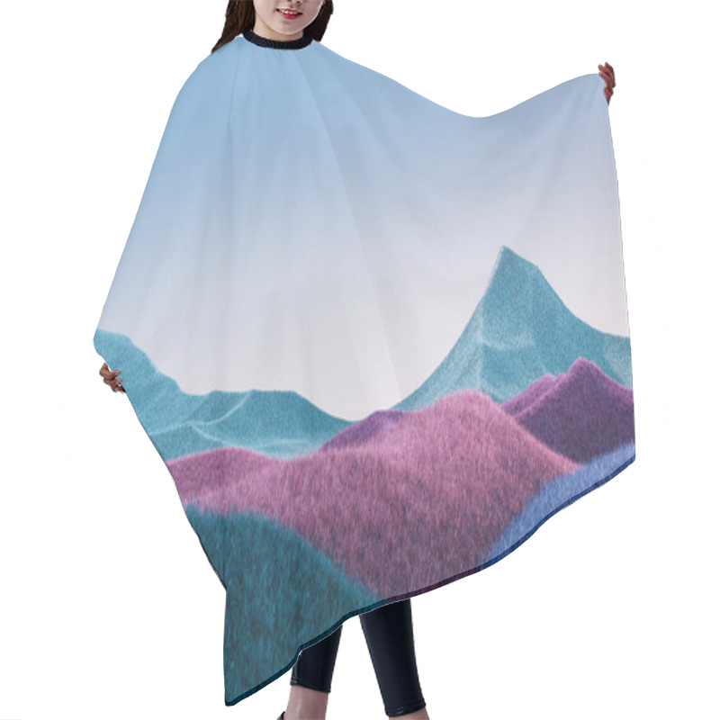 Personality  Surreal Mountains Landscape With Blue And Purple Peaks And Blue Sky. Minimal Abstract Background. Shaggy Surface With A Slight Noise. 3d Rendering Hair Cutting Cape