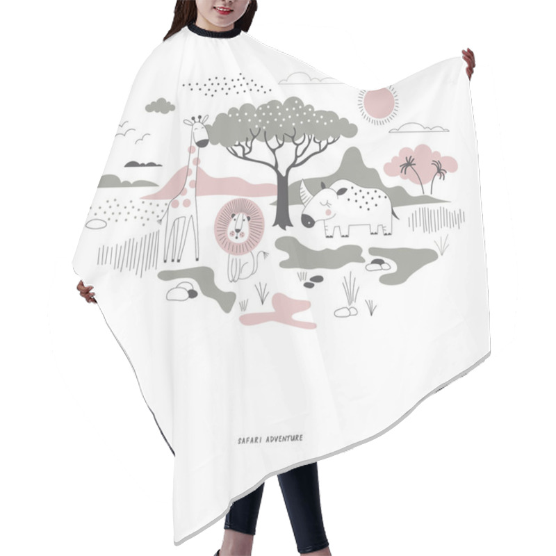 Personality  Decorative Pink And Green Savannah Wildlife Illustration Hair Cutting Cape