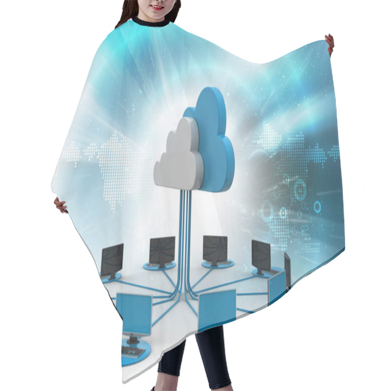 Personality  3d Illustration Of Cloud Computing With Computer Network     Hair Cutting Cape