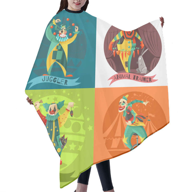 Personality  Circus Clowns 4 Icons Square Concept Hair Cutting Cape