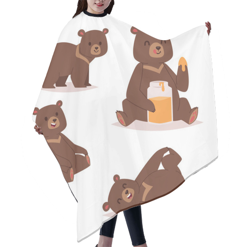 Personality  Cartoon Bear Vector Set. Hair Cutting Cape