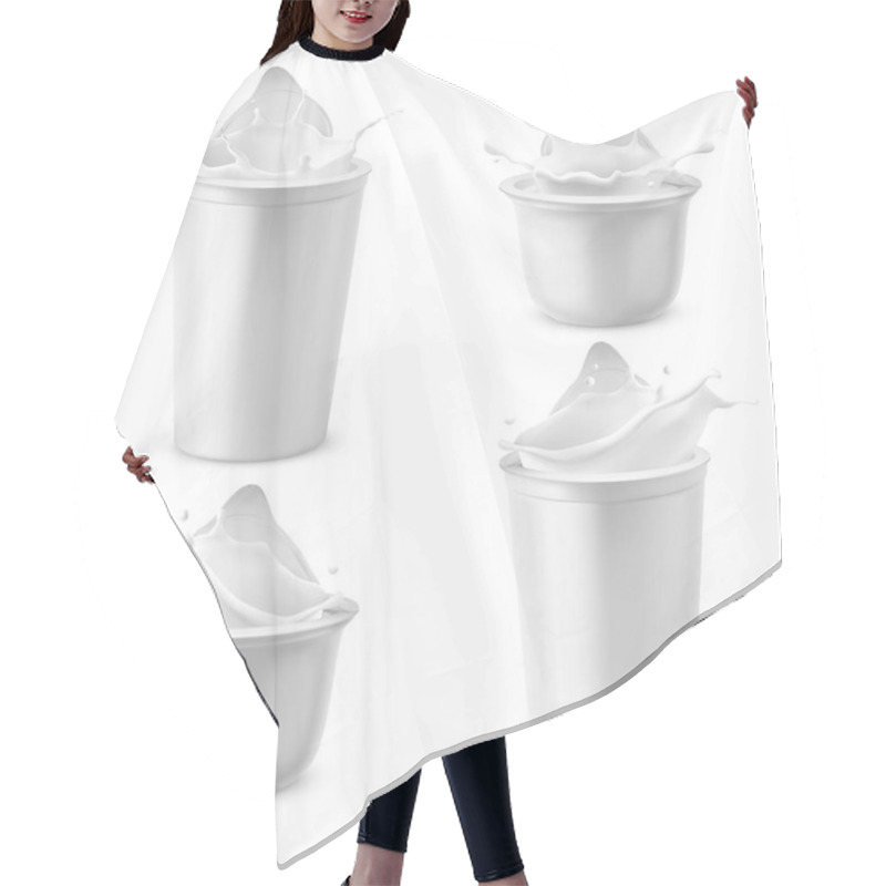 Personality  Vector 3d Realistic Plastic Packages With Yogurt Hair Cutting Cape