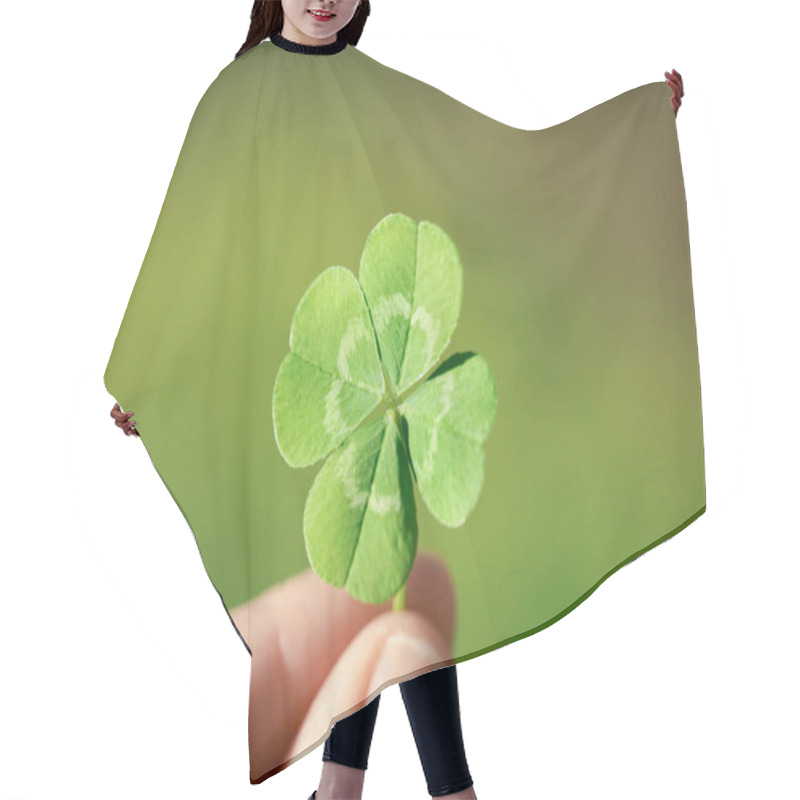 Personality  Holding A Lucky Four Leaf Clover, Good Luck Shamrock, Or Lucky Charm. Hair Cutting Cape