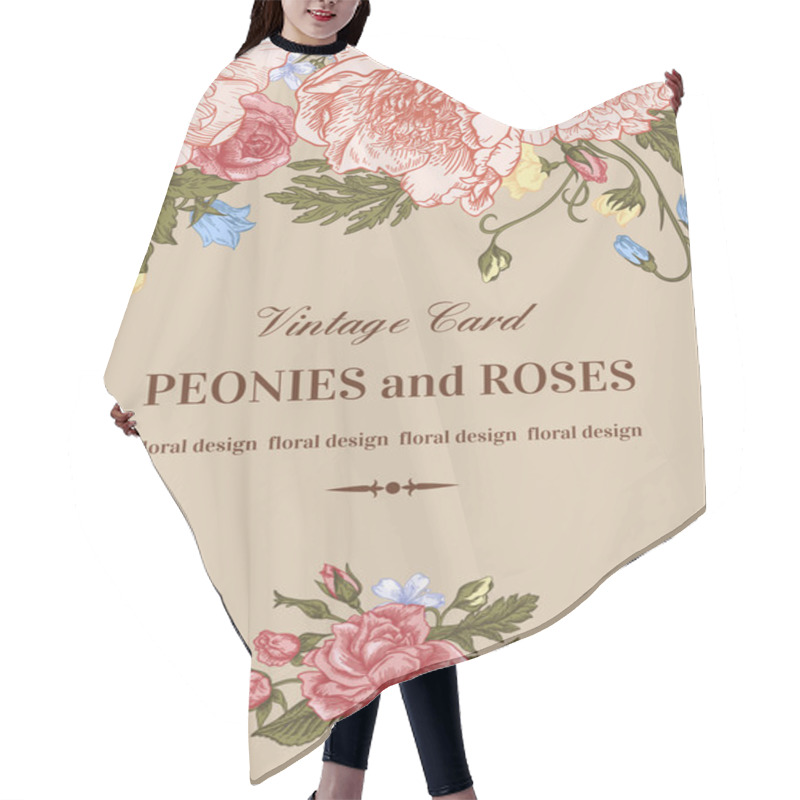 Personality  Card With Roses And Peonies. Hair Cutting Cape