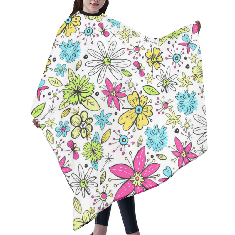 Personality  Seamless Pattern With Doodle Flowers Hair Cutting Cape