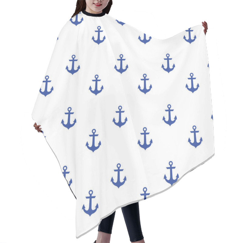 Personality  Seamless Nautical Pattern With Blue Anchors On White Background. Vector Illustration Hair Cutting Cape