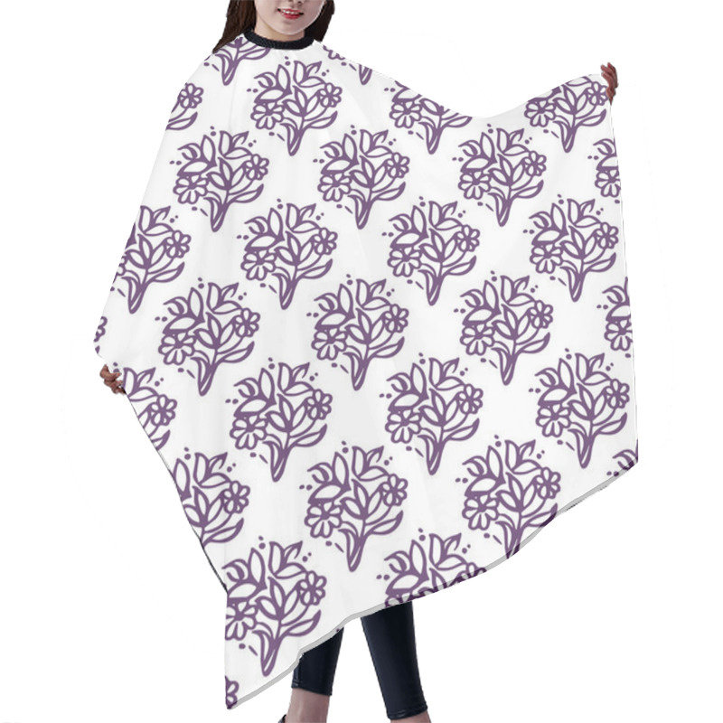 Personality  Seamless Pattern With Hand Drawn Violet Flowers On White Background Hair Cutting Cape