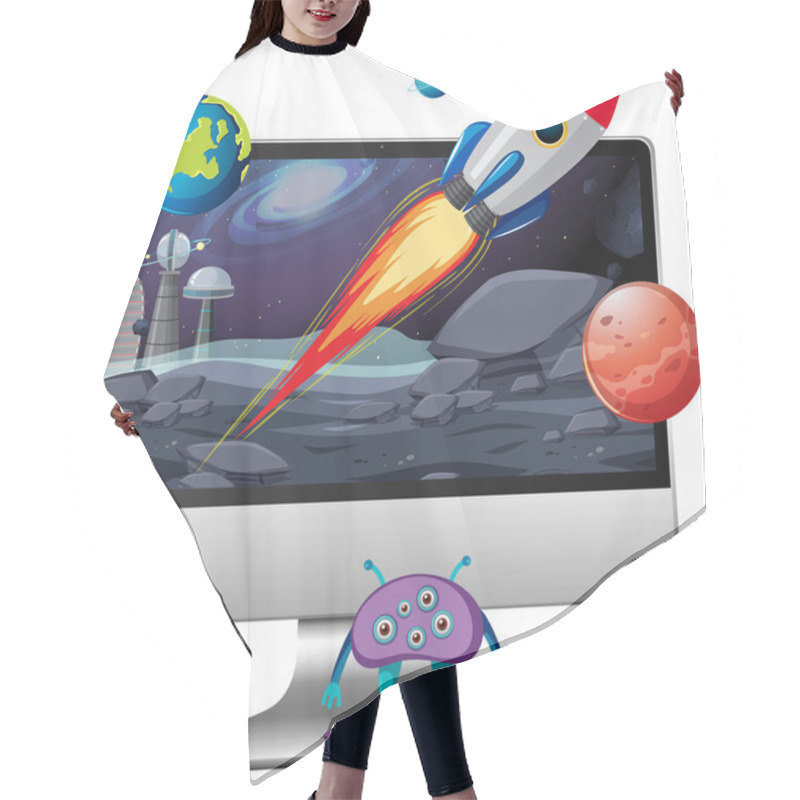 Personality  Space Scene On Computer Desktop Background Illustration Hair Cutting Cape