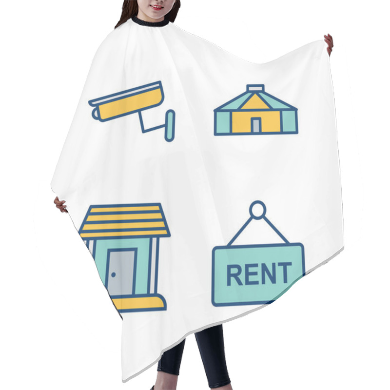 Personality  Set Of 4 Real Estate Icons On White Background Vector Isolated Elements... Hair Cutting Cape