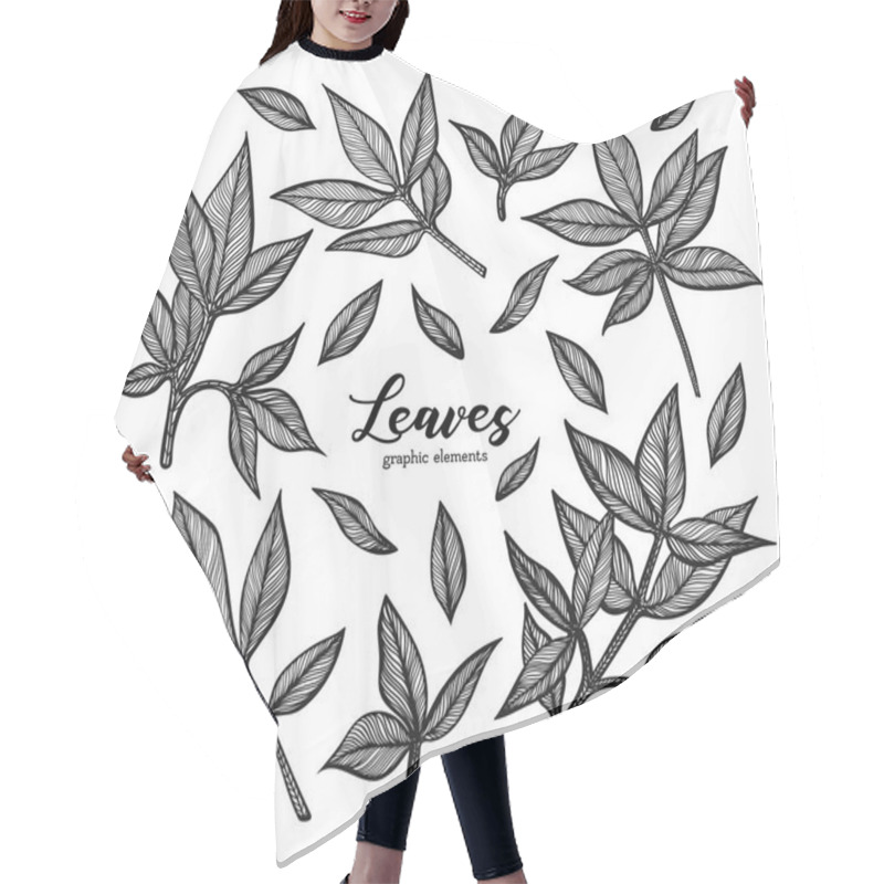 Personality  A Set Of Graphic Peony Leaves. Detailed Vector Illustration Of Hand Drawn Leaf. Elements For The Design Of Greeting Cards, Wedding Invitations And Other Printed Products. Hair Cutting Cape