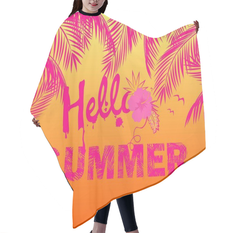 Personality  Hot Summery Pink Poster With Palm Leaves And Hello Summer Lettering Hair Cutting Cape