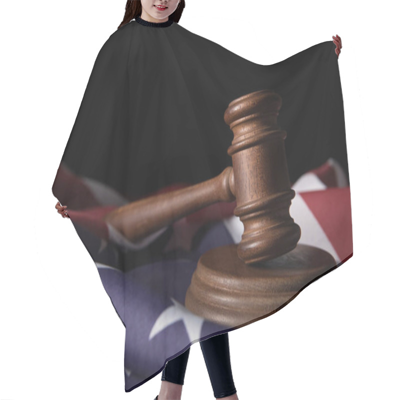 Personality  Wooden Brown Gavel On American Flag Isolated On Black Hair Cutting Cape