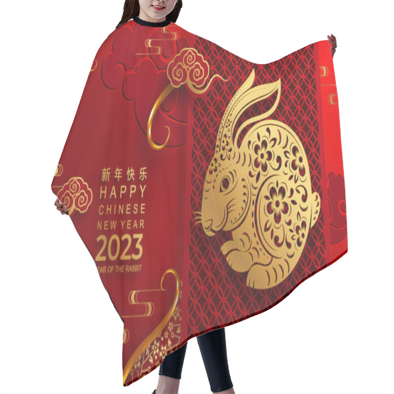 Personality  Happy Chinese New Year 2023 Year Of The Rabbit Zodiac Sign With Flower,lantern,asian Elements Gold Paper Cut Style On Color Background. (Translation : Happy New Year) Hair Cutting Cape