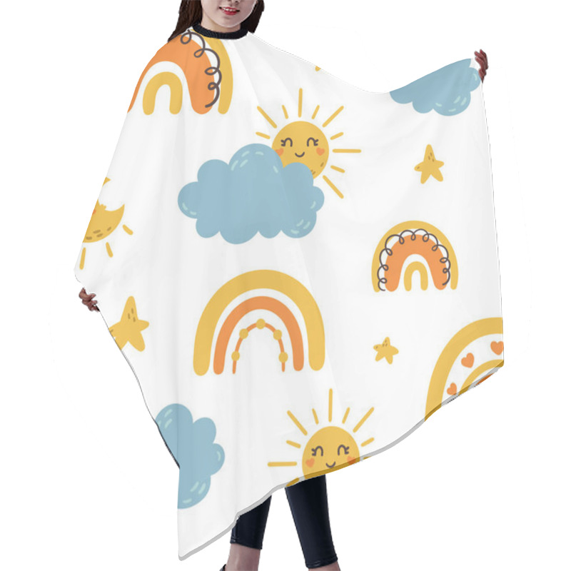 Personality  Cartoon Kids Seamless Pattern With Sun, Cloud And Rainbow Hair Cutting Cape