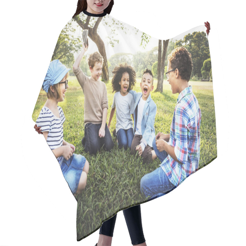 Personality  Funny Kids Playing Outdoors Hair Cutting Cape