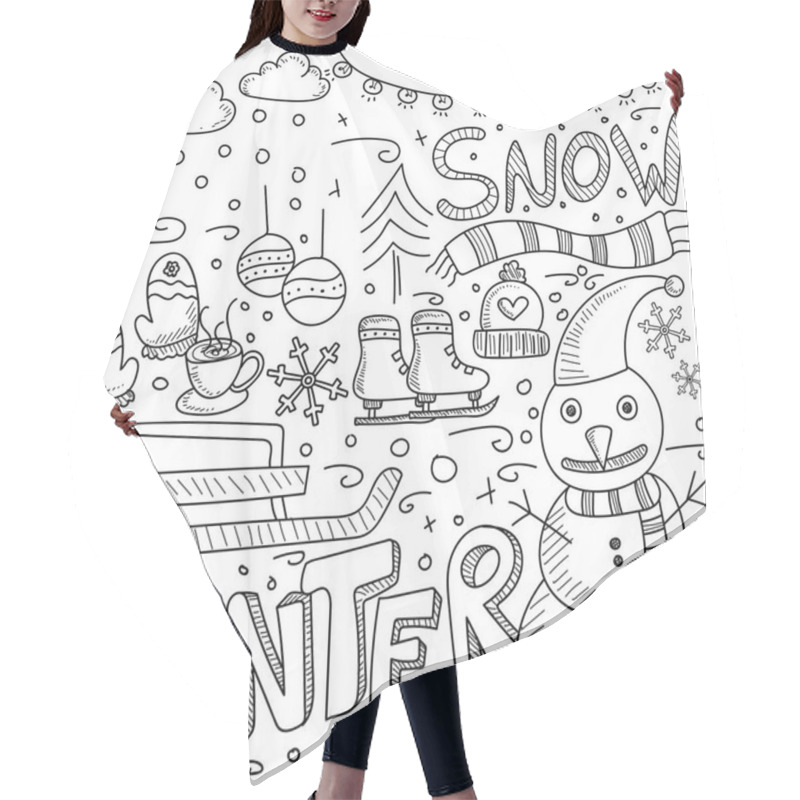 Personality  Winter Season Themed Doodle Set.  Hair Cutting Cape