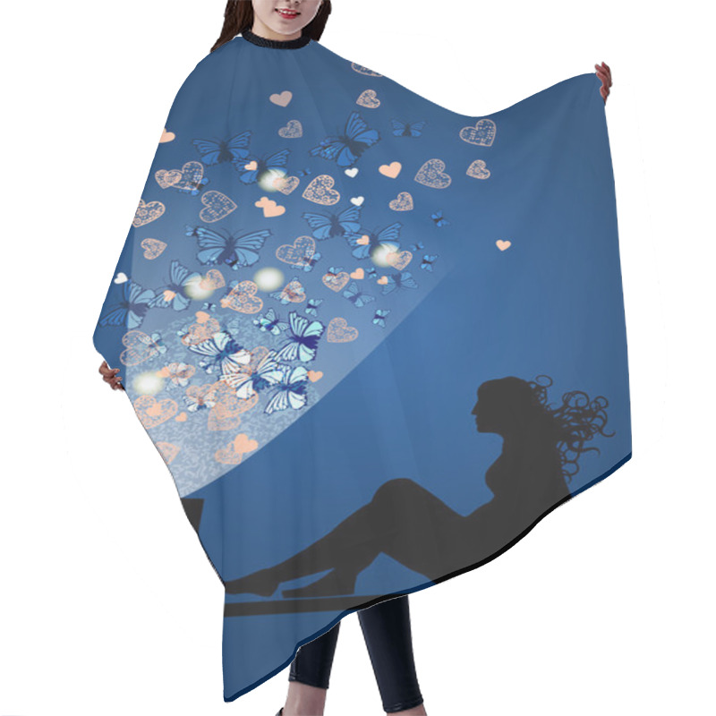 Personality  Silhouette Of Woman With Magic Box. Hair Cutting Cape