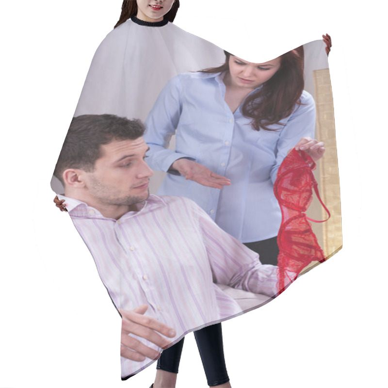 Personality  Wife With Red Bra In Hand Hair Cutting Cape