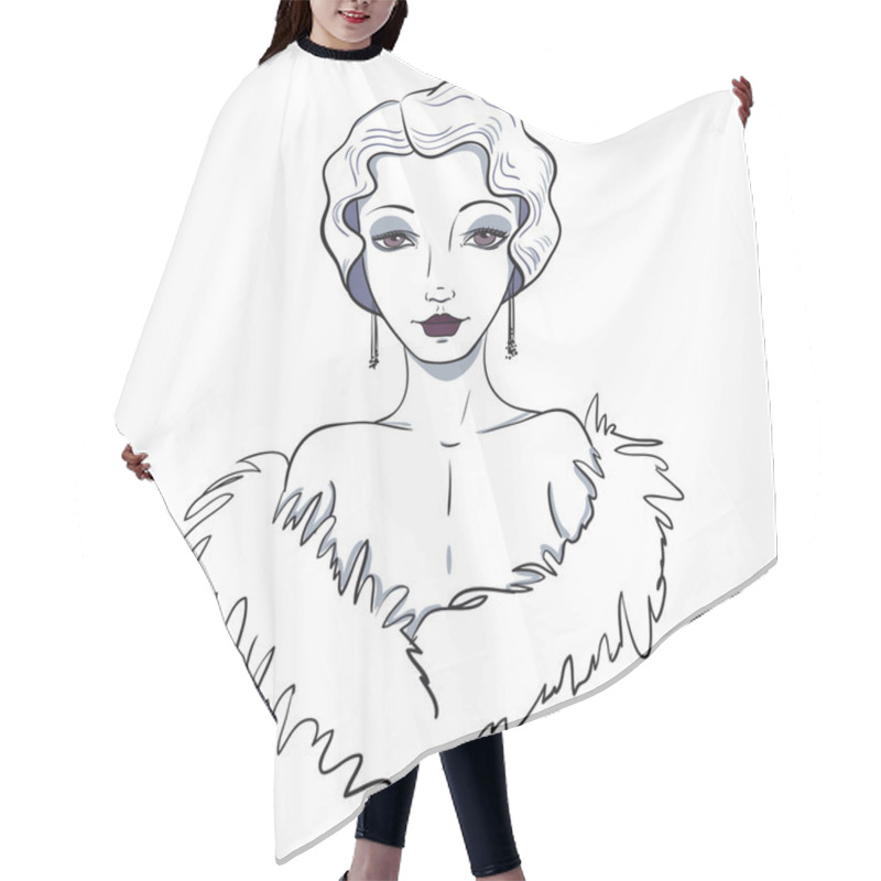 Personality  Retro Sketch. Vector Retro Girl. Hair Cutting Cape