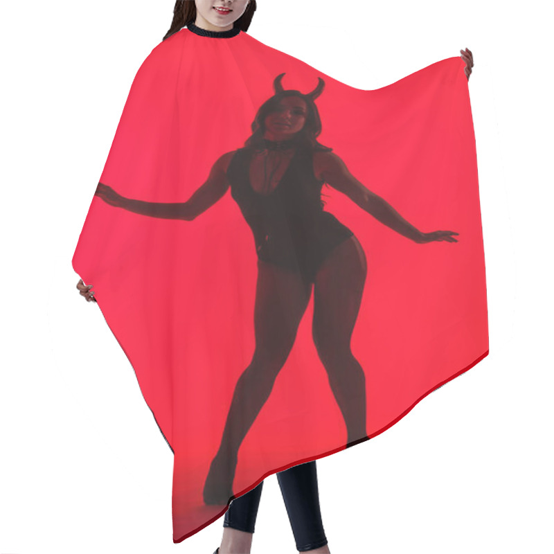 Personality  Silhouette Of Attractive Sexy Woman In Devil Costume, Isolated On Red Hair Cutting Cape