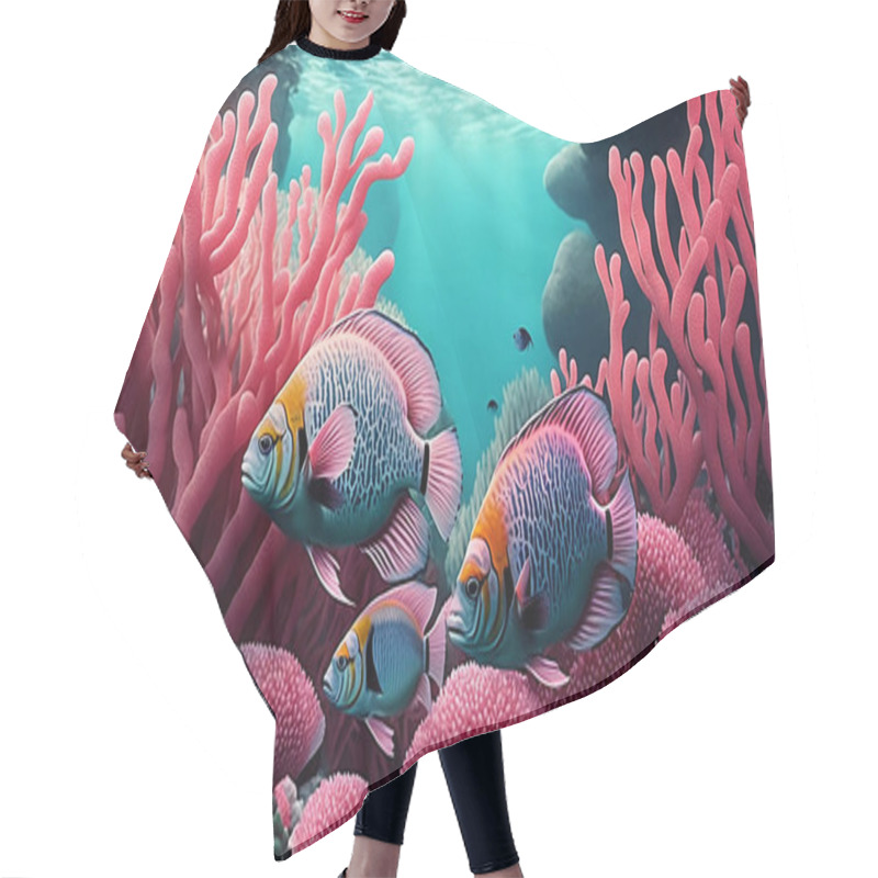 Personality  Sea Background With Tropical Fish And Coral Reefs Hair Cutting Cape