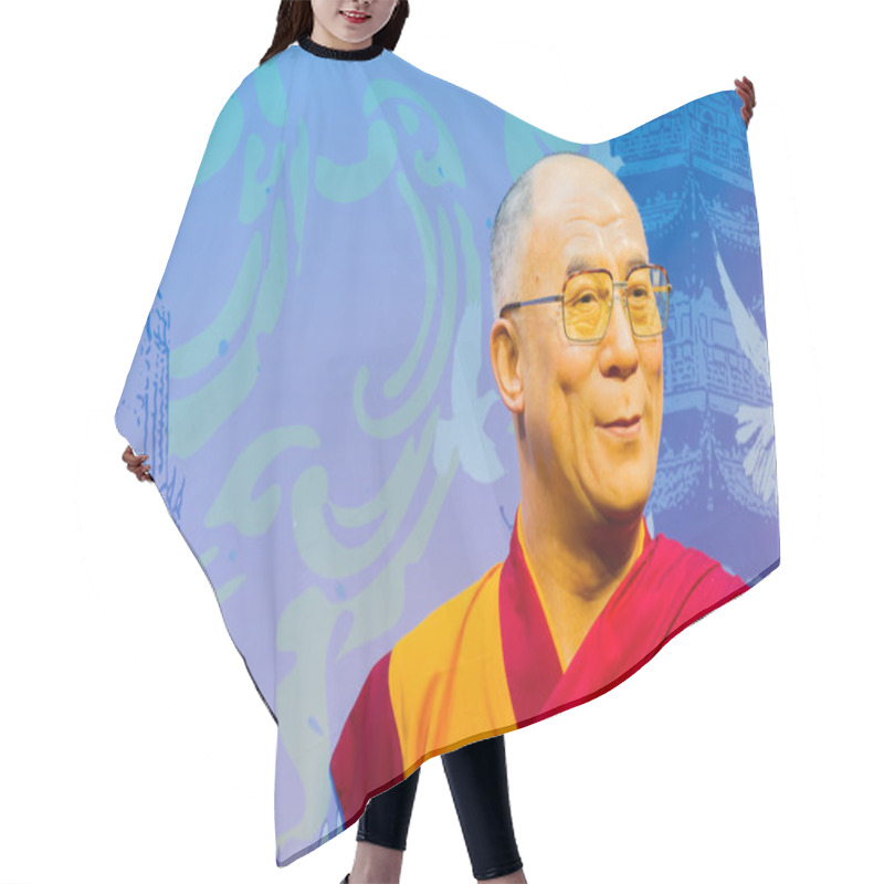 Personality  BANGKOK, THAILAND - DECEMBER 19: Wax Figure Of The Famous Dalai Lama From Madame Tussauds On December 19, 2015 In Bangkok, Thailand. Hair Cutting Cape