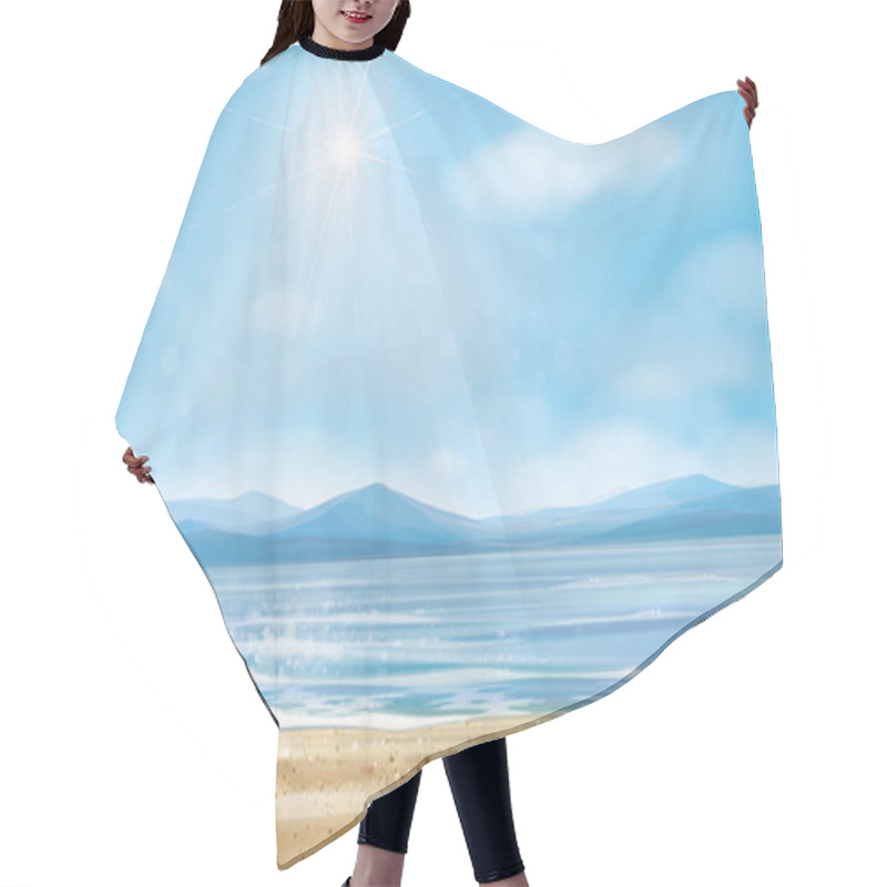 Personality  Blue Panoramic Sea Scene Hair Cutting Cape