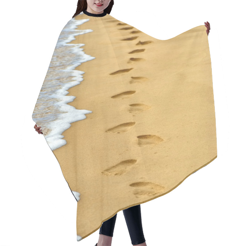 Personality  Human Footprints On Sand At The Beach Hair Cutting Cape