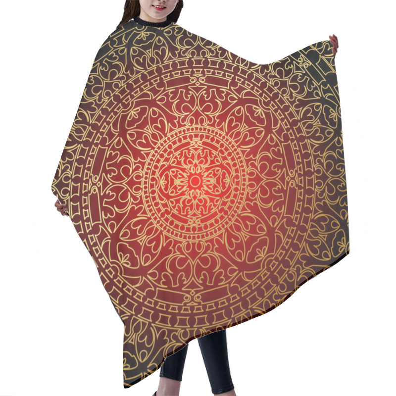 Personality  Vector Red Background With Gold Oriental Ornament Hair Cutting Cape