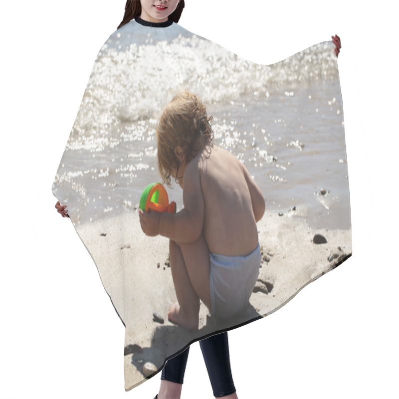 Personality  Little Boy On Beach Hair Cutting Cape