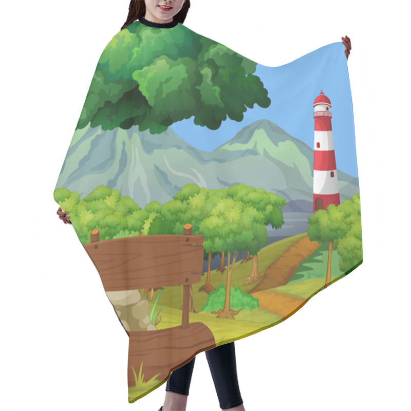 Personality  Scene With Forest And Lighthouse Hair Cutting Cape