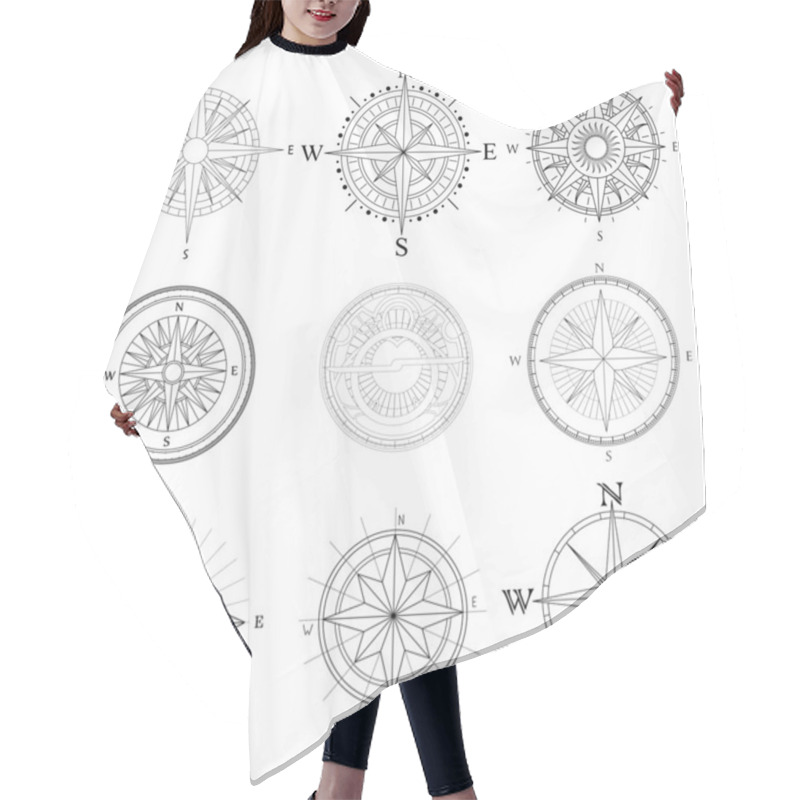 Personality  Set Illustration Of Artistic Compass. Hair Cutting Cape