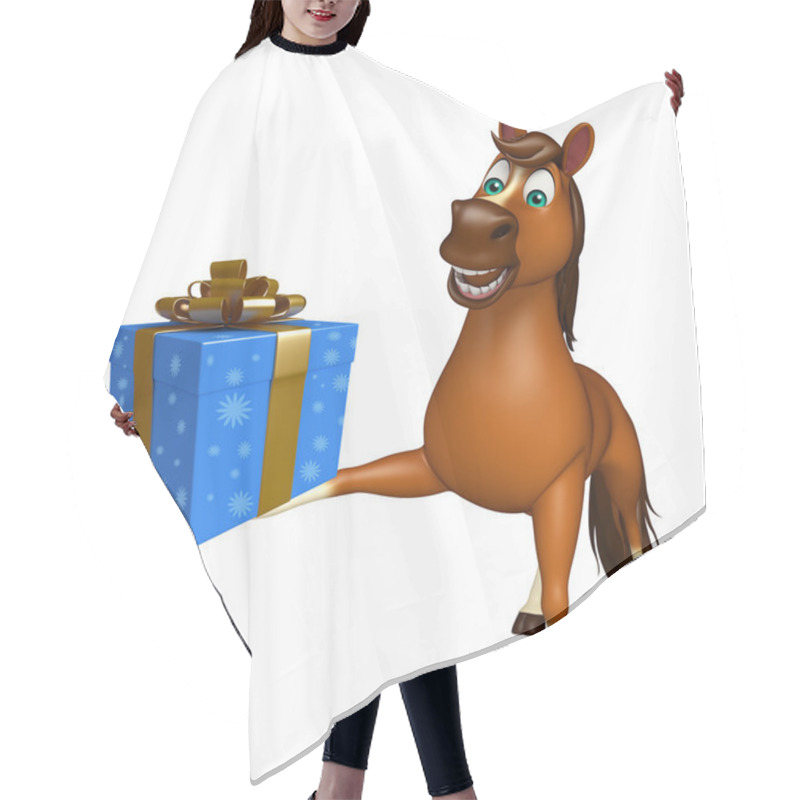 Personality  Cute Horse Cartoon Character With Giftbox  Hair Cutting Cape