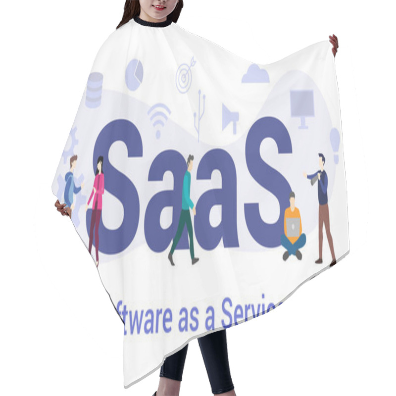 Personality  Saas Software As A Service Concept With Big Word Or Text And Team People With Modern Flat Style - Vector Hair Cutting Cape