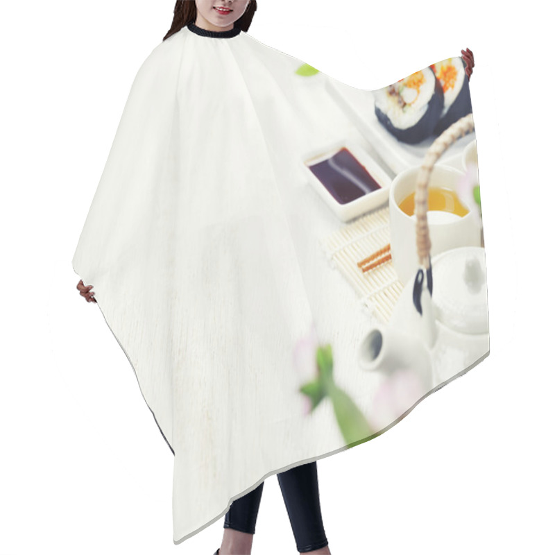 Personality  Sushi Set, Green Tea And Sakura Branch Hair Cutting Cape