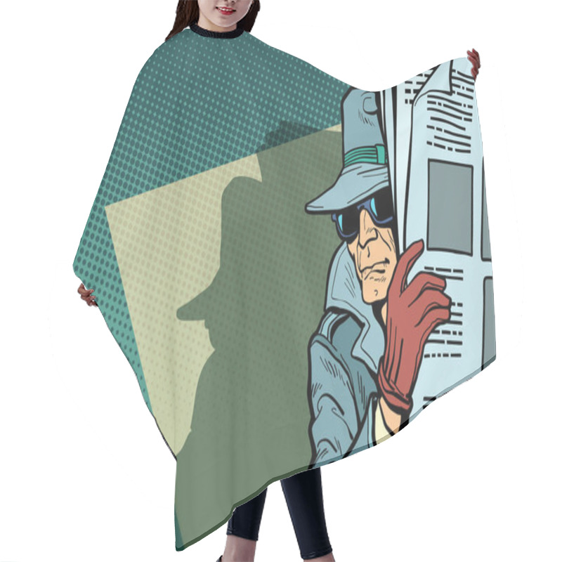 Personality  Spy Detective In Hat And Sunglasses, Newspaper Hair Cutting Cape