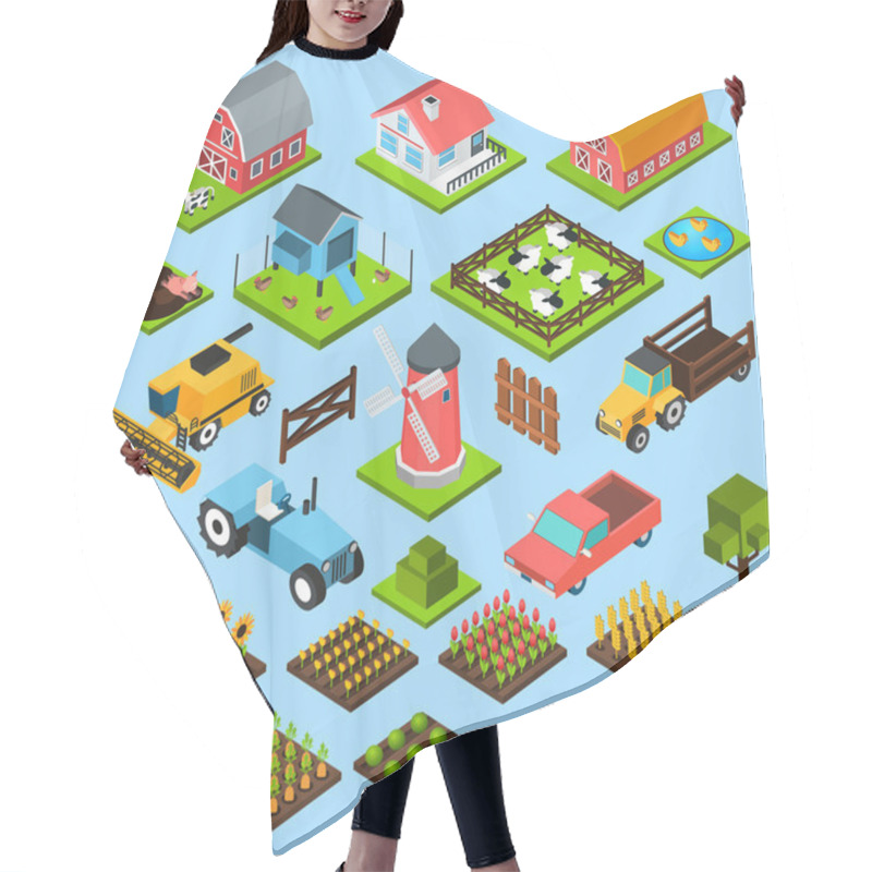 Personality  Farm Isometric Icons Set Hair Cutting Cape