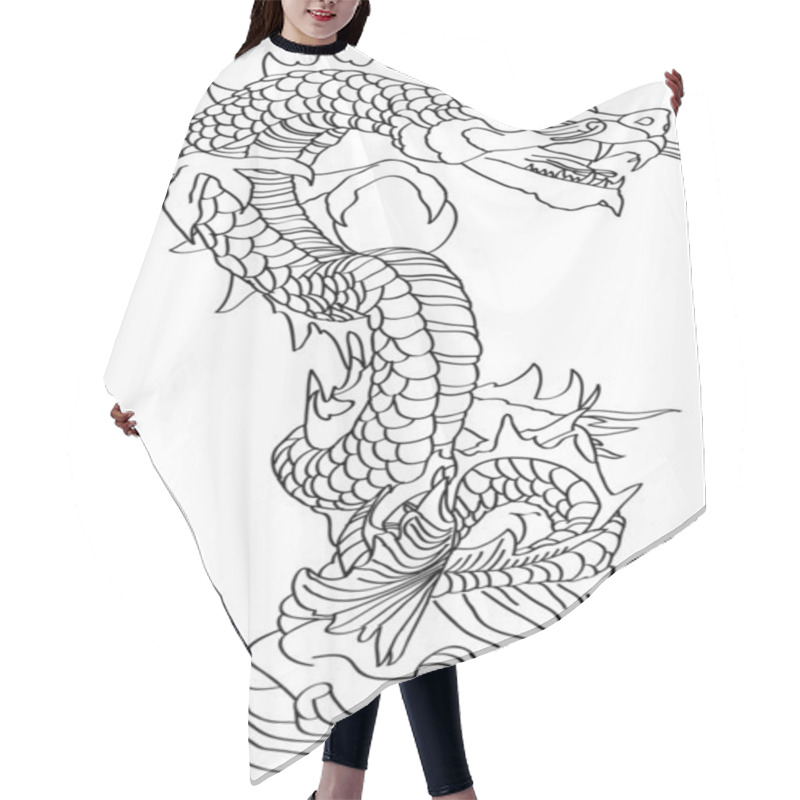 Personality  Chinese Style Dragon Statue Vector Line Sketched Up, EPS 10. Hair Cutting Cape