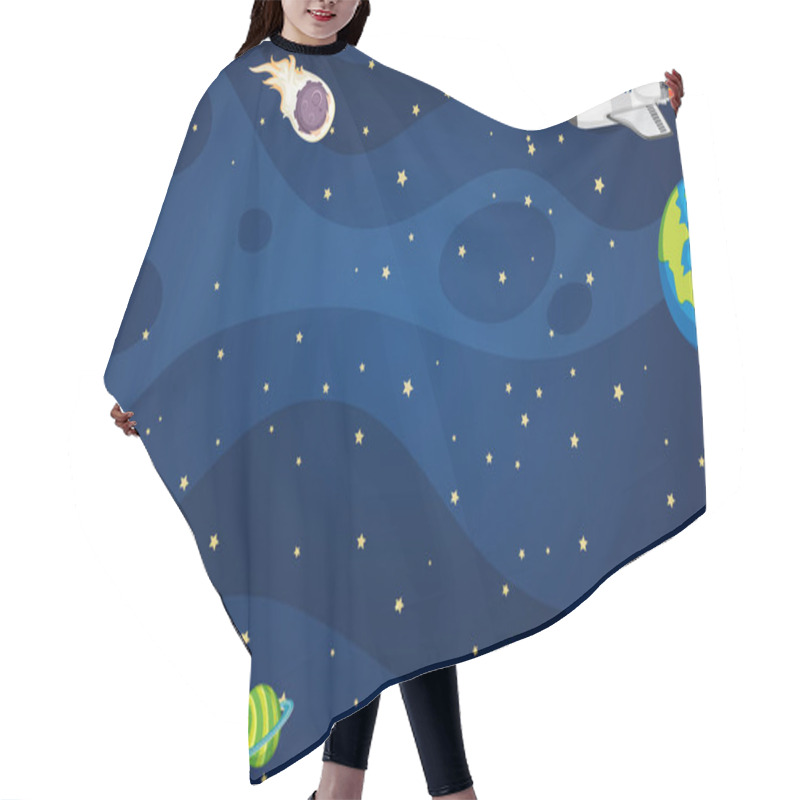 Personality  Background Template Design With Spaceship And Many Planets In Space Illustration Hair Cutting Cape